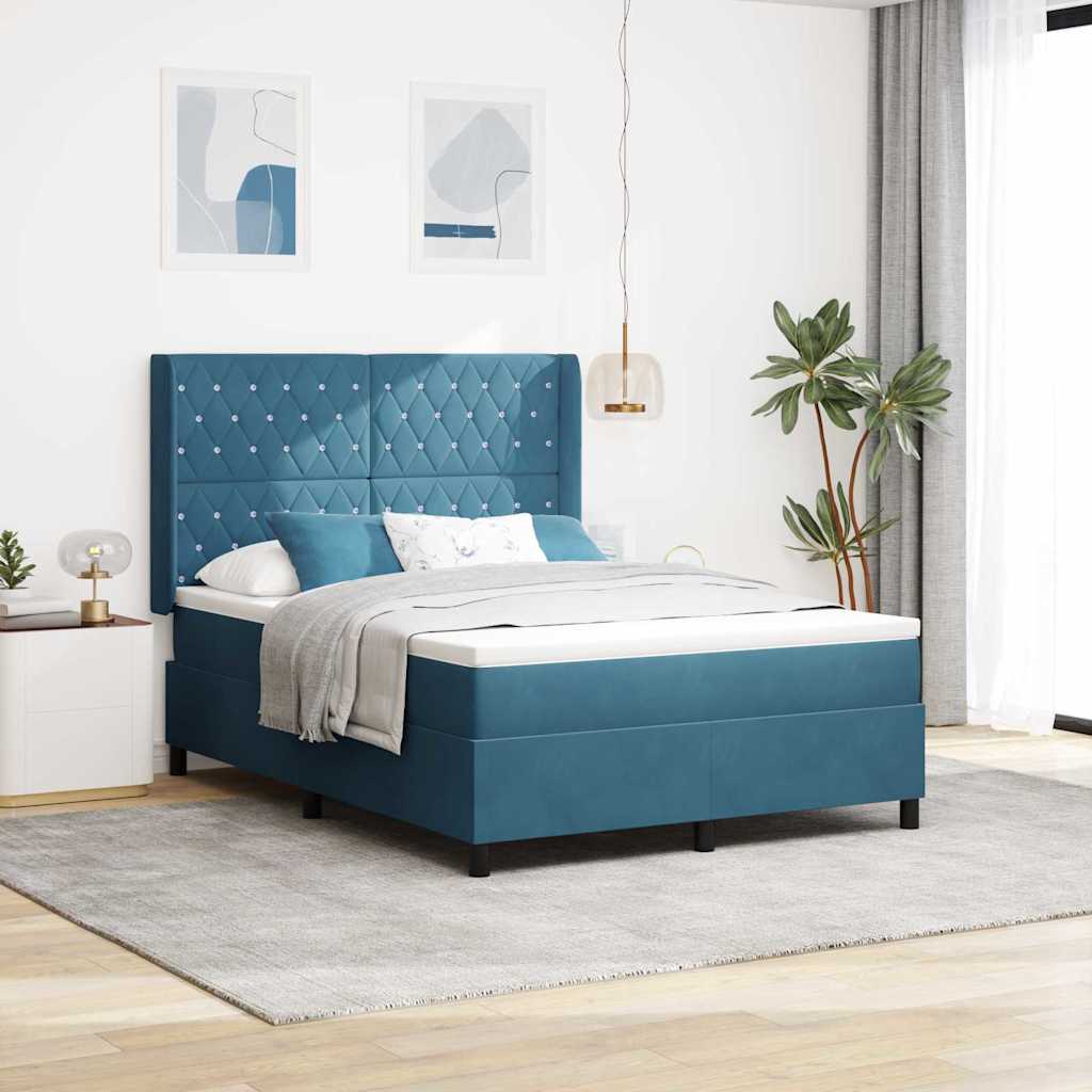 vidaXL Κρεβάτι με ελατήρια με κεφαλάρι Μπλε 140 x 190 cm Βελούδο