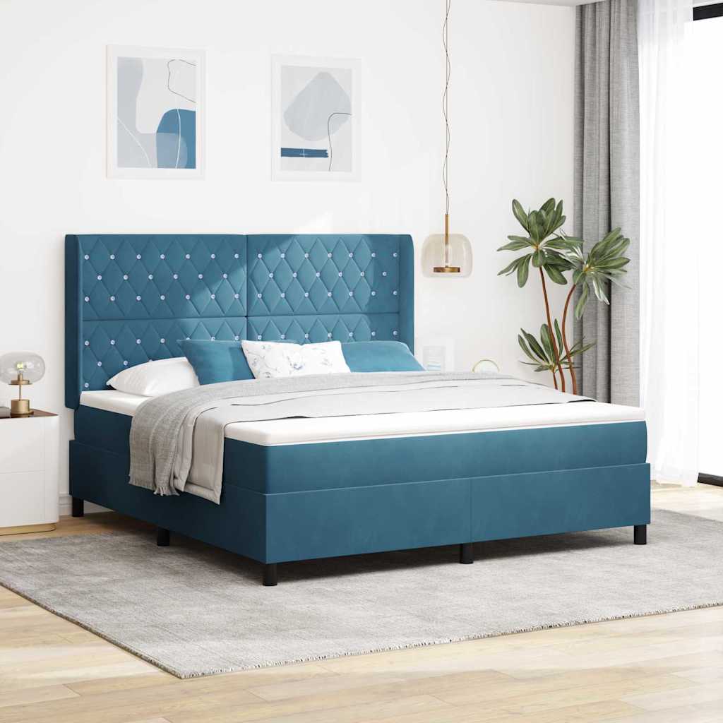 vidaXL Κρεβάτι με ελατήρια με στρώμα με led Μπλε 180 x 200 cm Βελούδο