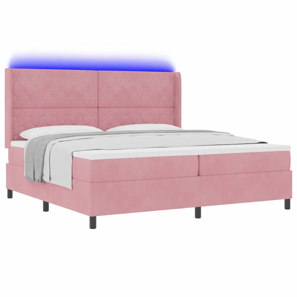 vidaXL Κρεβάτι με ελατήρια με στρώμα με led Ροζ 200 x 200 cm Βελούδο