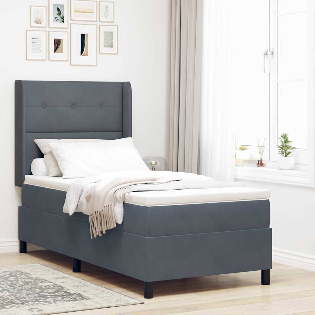 vidaXL Κρεβάτι με ελατήρια Σκούρο Γκρι 100 x 200 cm Βελούδο