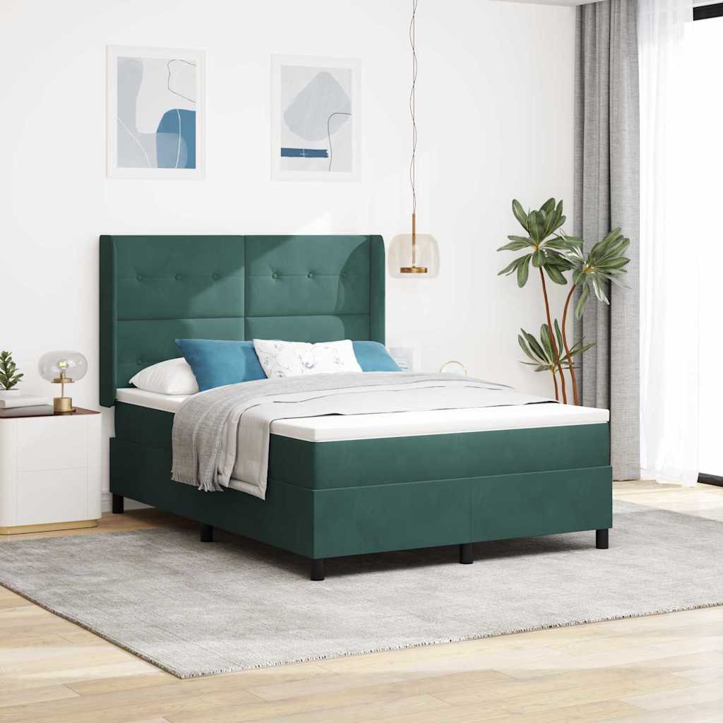 vidaXL Κρεβάτι με ελατήρια Σκούρο Πράσινο 140 x 200 cm Βελούδο
