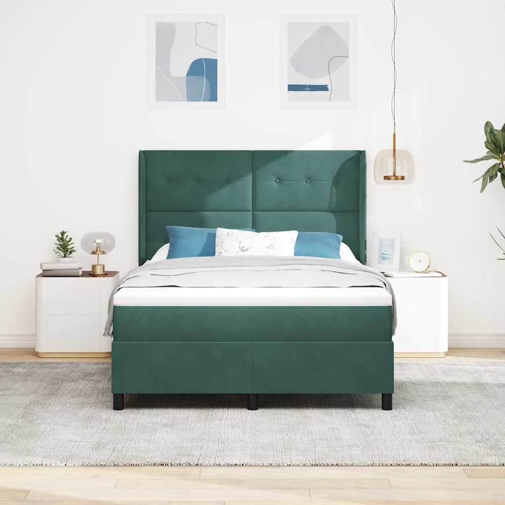 vidaXL Κρεβάτι με ελατήρια Σκούρο Πράσινο 140 x 200 cm Βελούδο