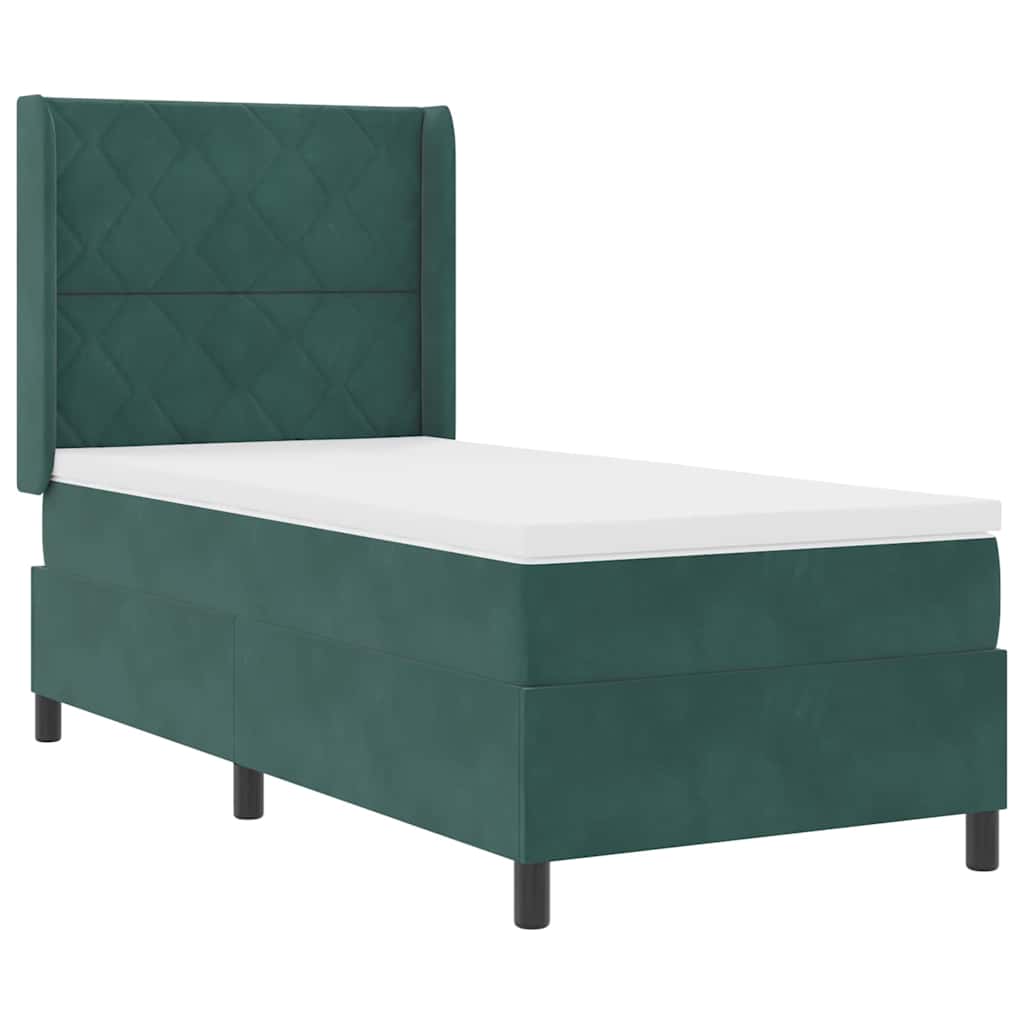 vidaXL Κρεβάτι με ελατήρια Σκούρο Πράσινο 90 x 190 cm Βελούδο