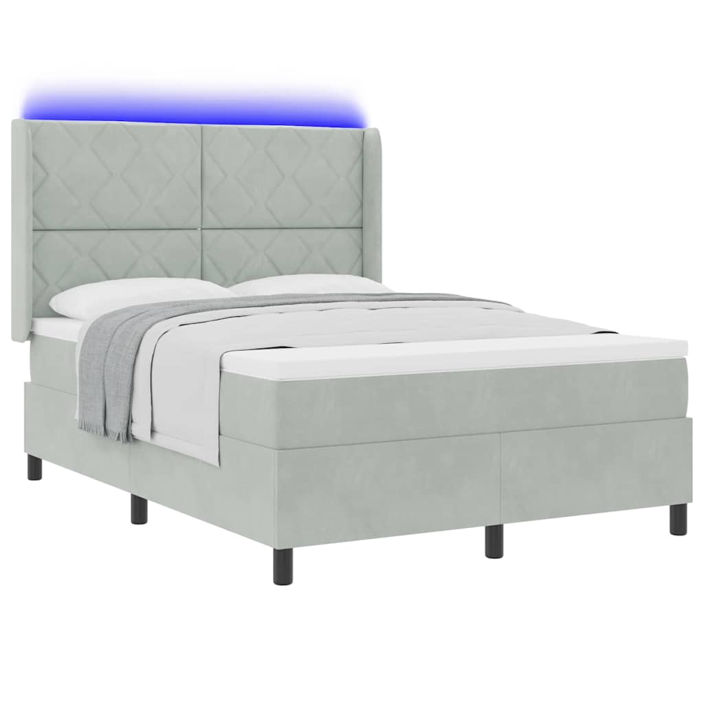 vidaXL Κρεβάτι με ελατήρια Ανοιχτό γκρι 140 x 190 cm Βελούδο