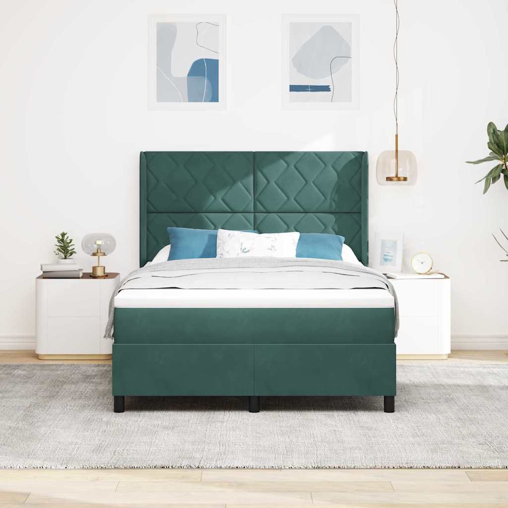 vidaXL Κρεβάτι με ελατήρια Σκούρο Πράσινο 160 x 200 cm Βελούδο