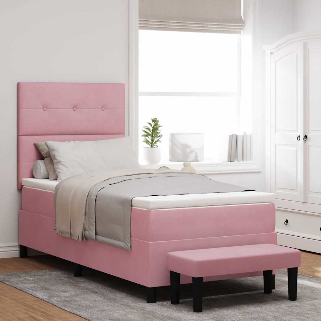 vidaXL Κρεβάτι με ελατήρια με μαξιλάρι Ροζ 190 x 90 cm Βελούδο