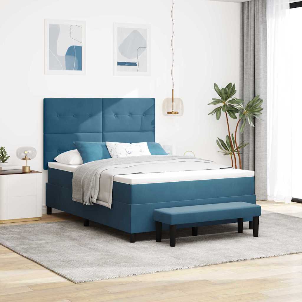 vidaXL Κρεβάτι με ελατήρια Σκούρο Μπλε 190 x 140 εκατοστά Βελούδο