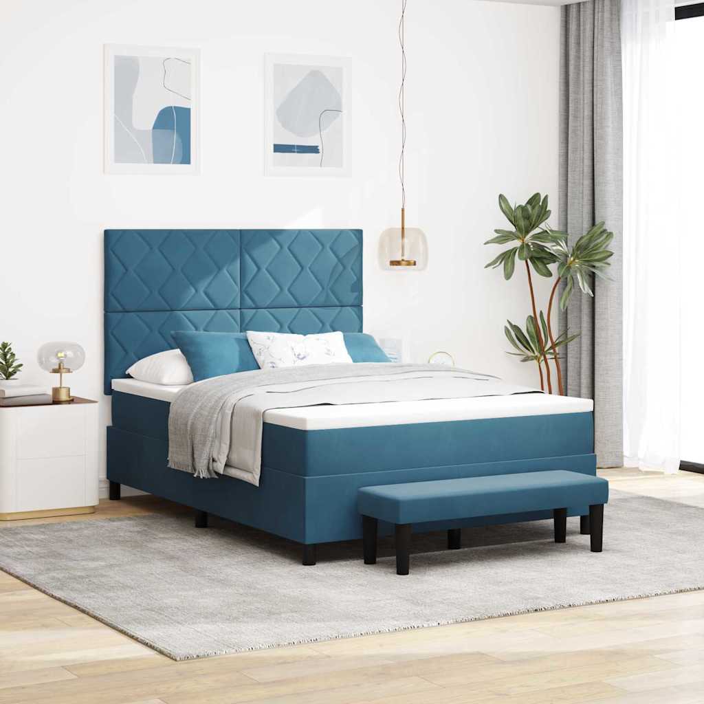 vidaXL Κρεβάτι με ελατήρια Σκούρο Μπλε 190 x 140 εκατοστά Βελούδο