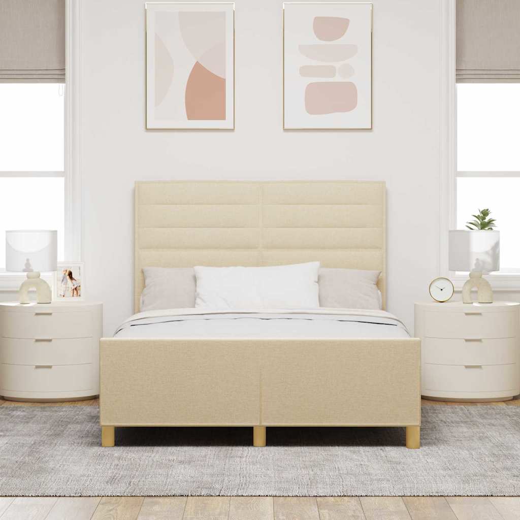 vidaXL Σκελετός Κρεβατιού με κεφαλάρι Κρεμ 160 x 200 cm ύφασμα