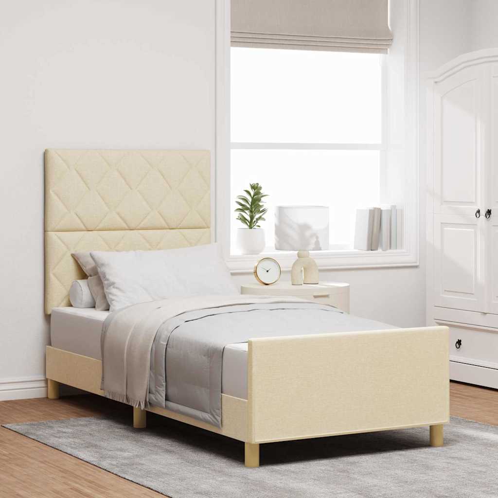 vidaXL Σκελετός Κρεβατιού με κεφαλάρι Κρεμ 90 x 200 cm ύφασμα