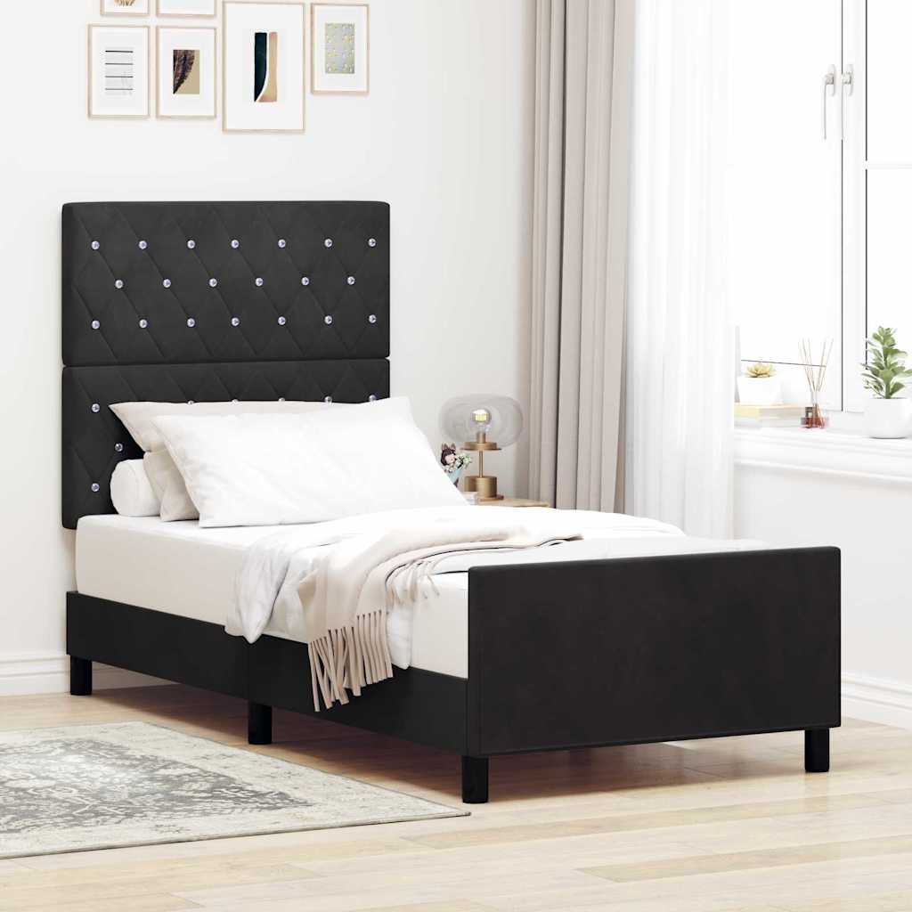 vidaXL Κρεβάτι με ελατήρια με κεφαλάρι Μαύρο 90 x 200 cm Βελούδο