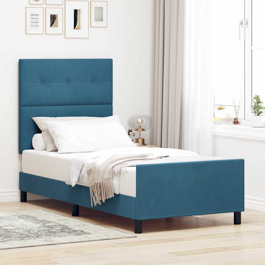 vidaXL Κρεβάτι με ελατήρια Σκούρο Μπλε 100 x 200 cm Βελούδο