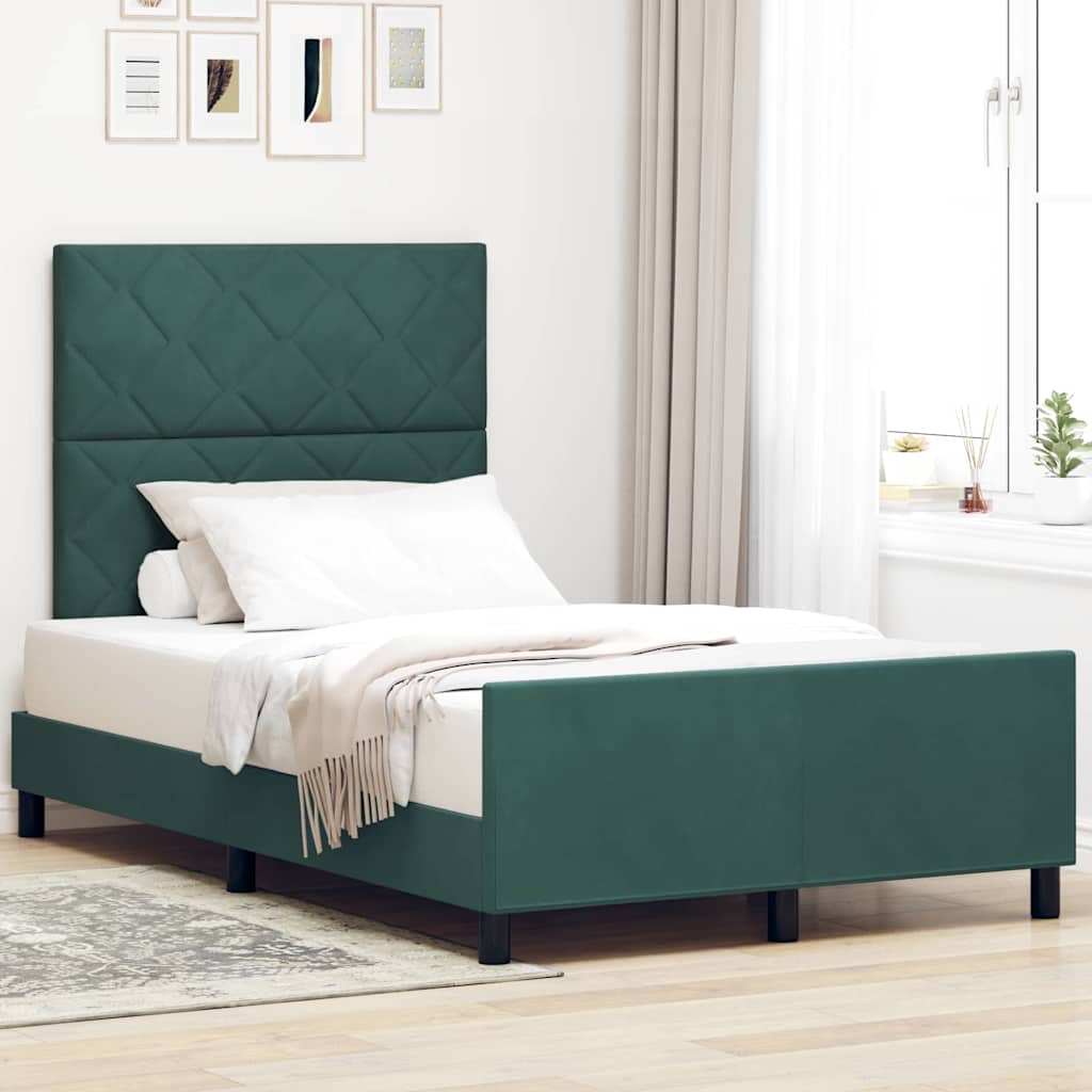 vidaXL Κρεβάτι με ελατήρια Σκούρο Πράσινο 120 x 190 cm Βελούδο