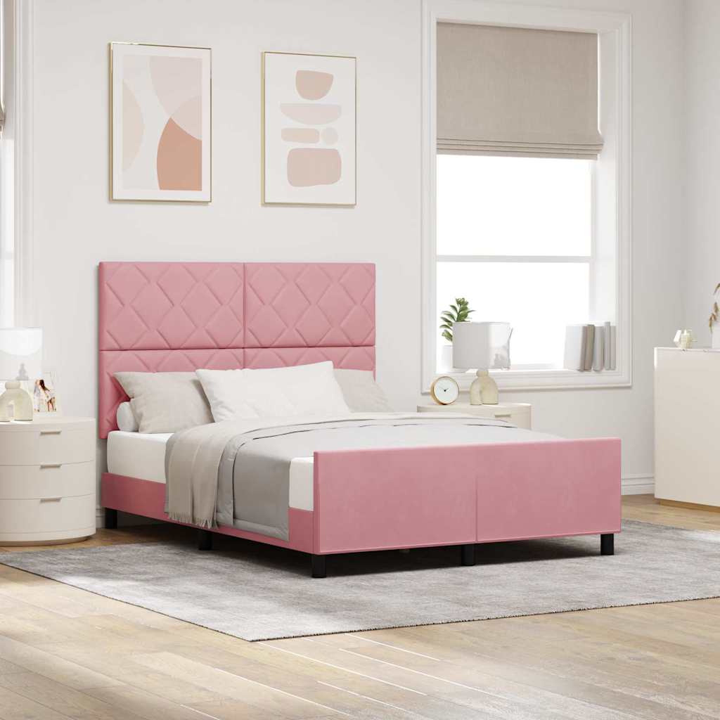 vidaXL Κρεβάτι με ελατήρια με κεφαλάρι Ροζ 140 x 190 cm Βελούδο