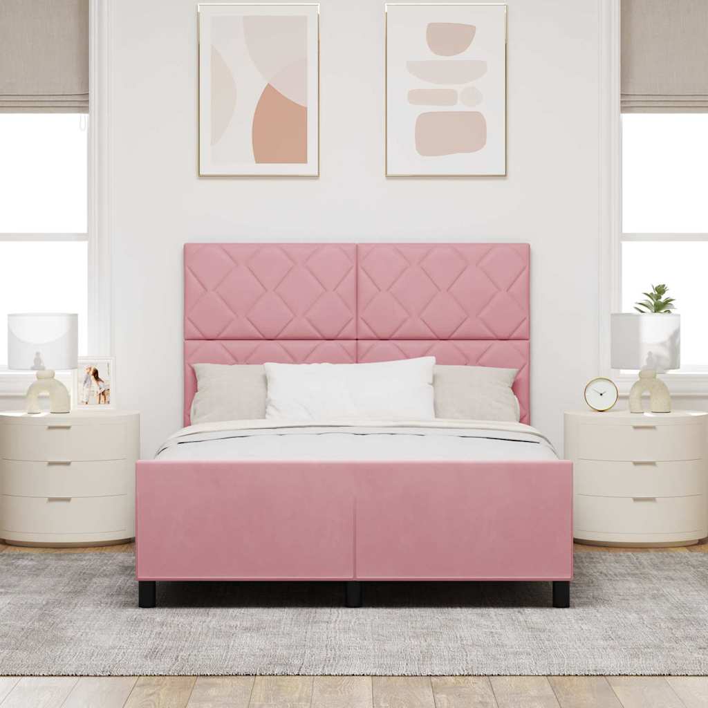 vidaXL Κρεβάτι με ελατήρια με κεφαλάρι Ροζ 140 x 190 cm Βελούδο