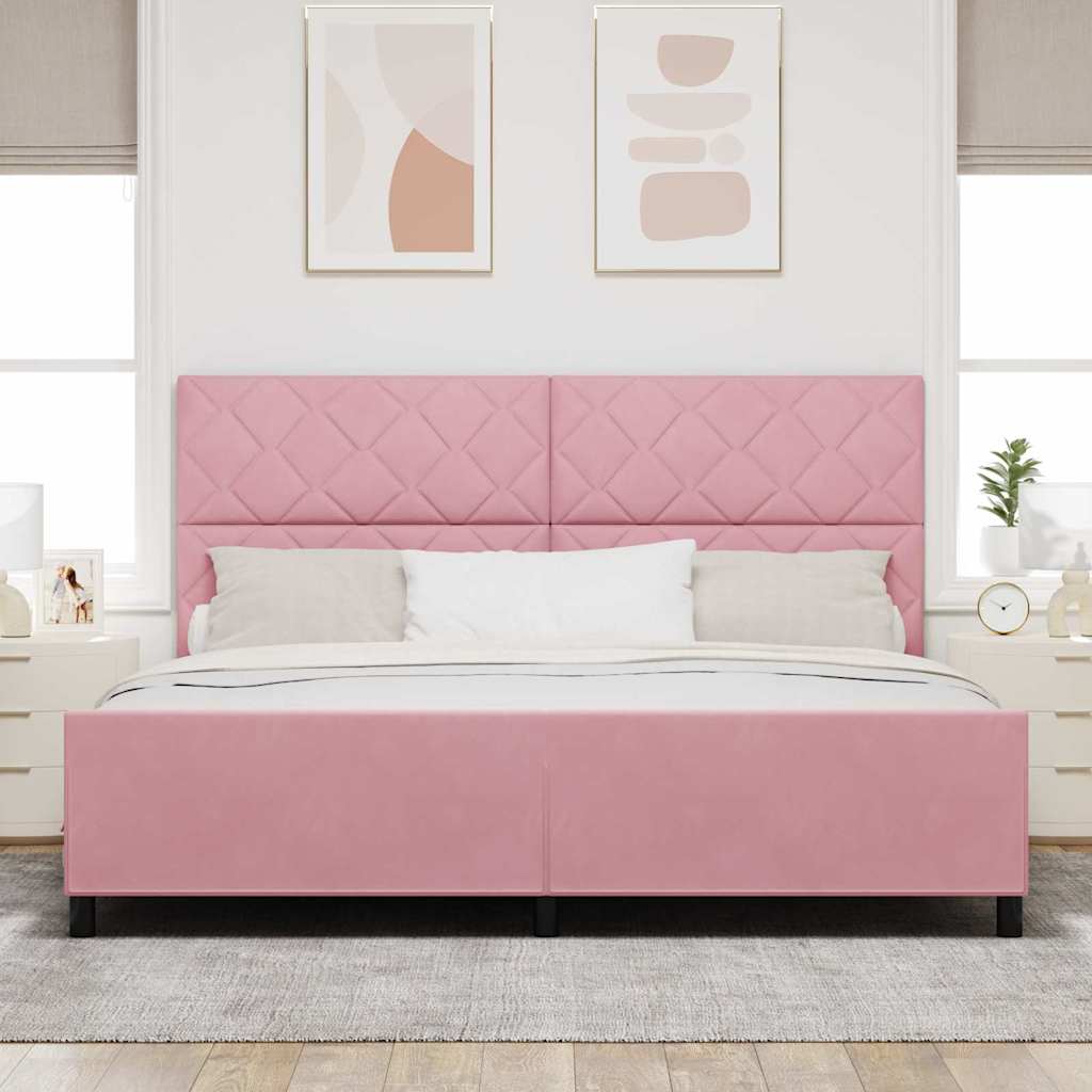 vidaXL Κρεβάτι με ελατήρια με κεφαλάρι Ροζ 200 x 200 cm Βελούδο