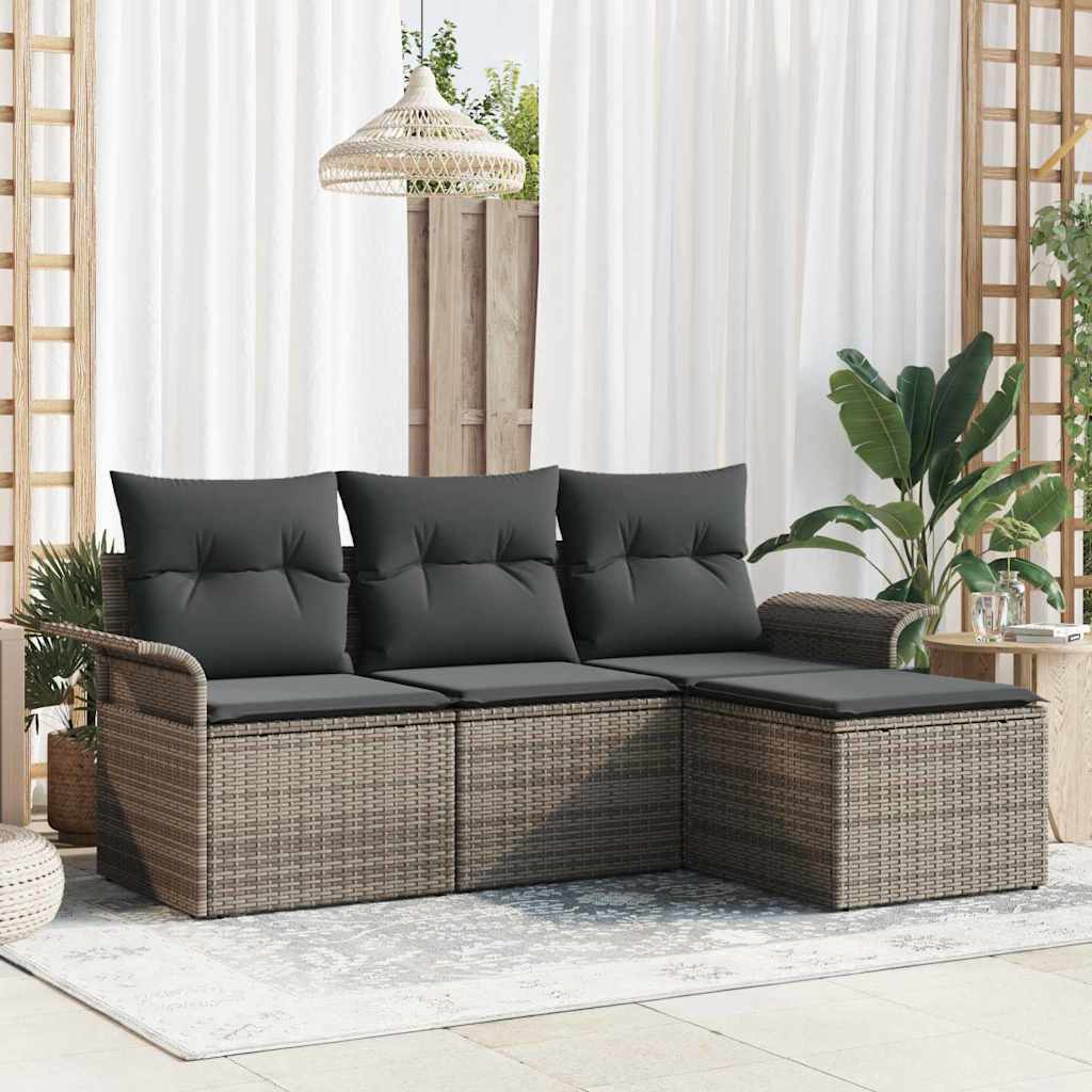 vidaXL Σετ Καναπέ Κήπου με μαξιλάρι 4 pcs Γκρι Πολυ ράταν
