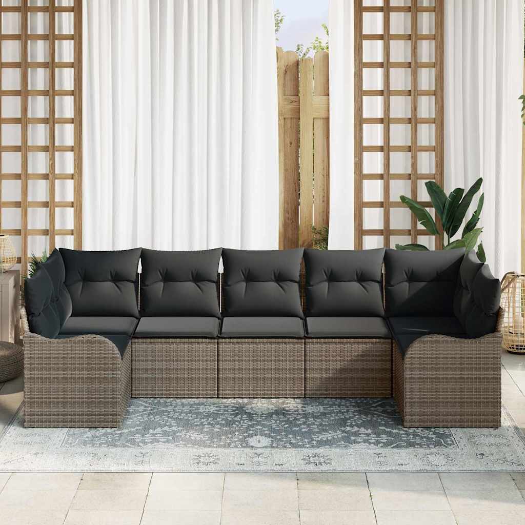 vidaXL Σετ Καναπέ Κήπου με μαξιλάρι 7 pcs Γκρι Πολυ ράταν