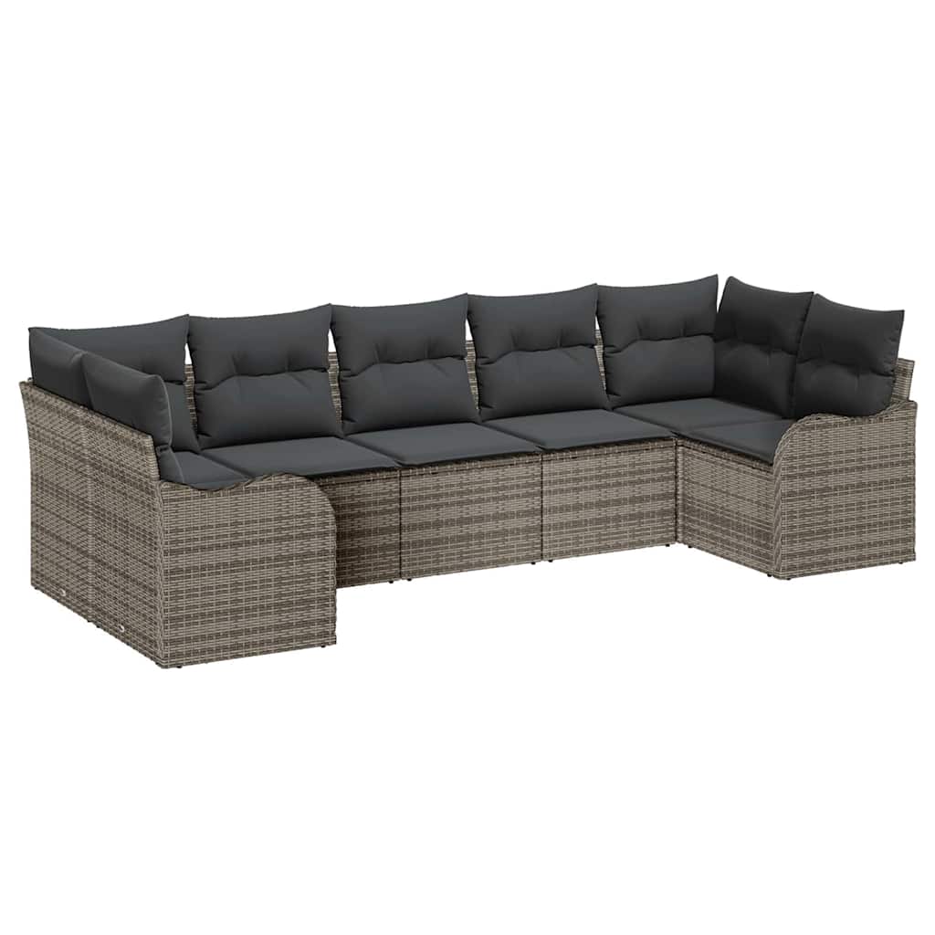 vidaXL Σετ Καναπέ Κήπου με μαξιλάρι 7 pcs Γκρι Πολυ ράταν