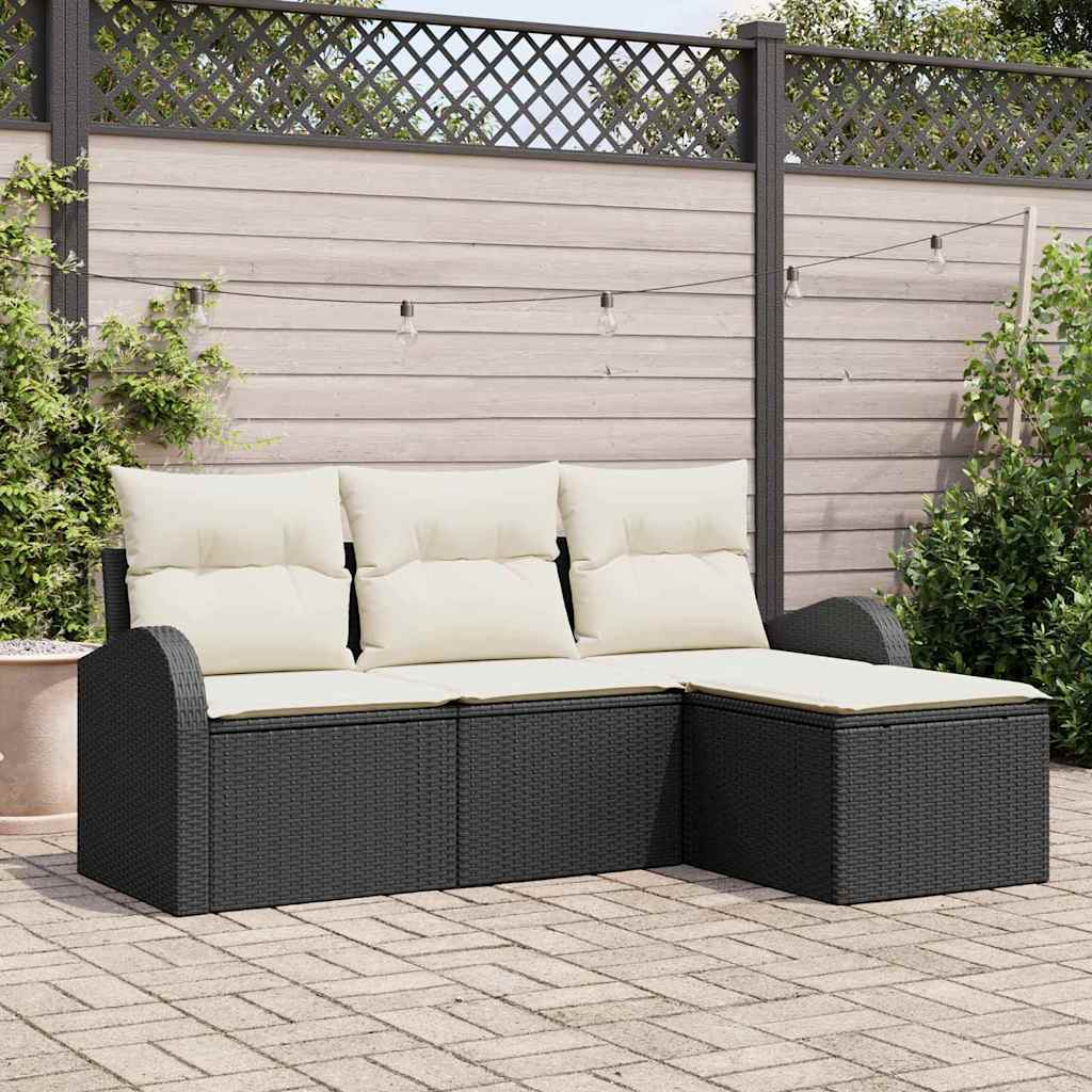 vidaXL Σετ Καναπέ με μαξιλάρι 4 pcs Μαύρο και Λευκό συνθετικό ρατάν