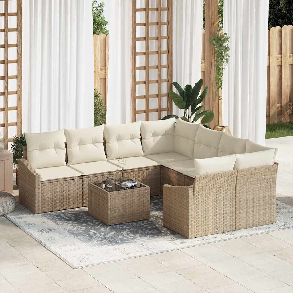 vidaXL Σετ Καναπέ Κήπου με μαξιλάρι 9 pcs Μπεζ, Κρέμα 55 x 55 x 37 εκ