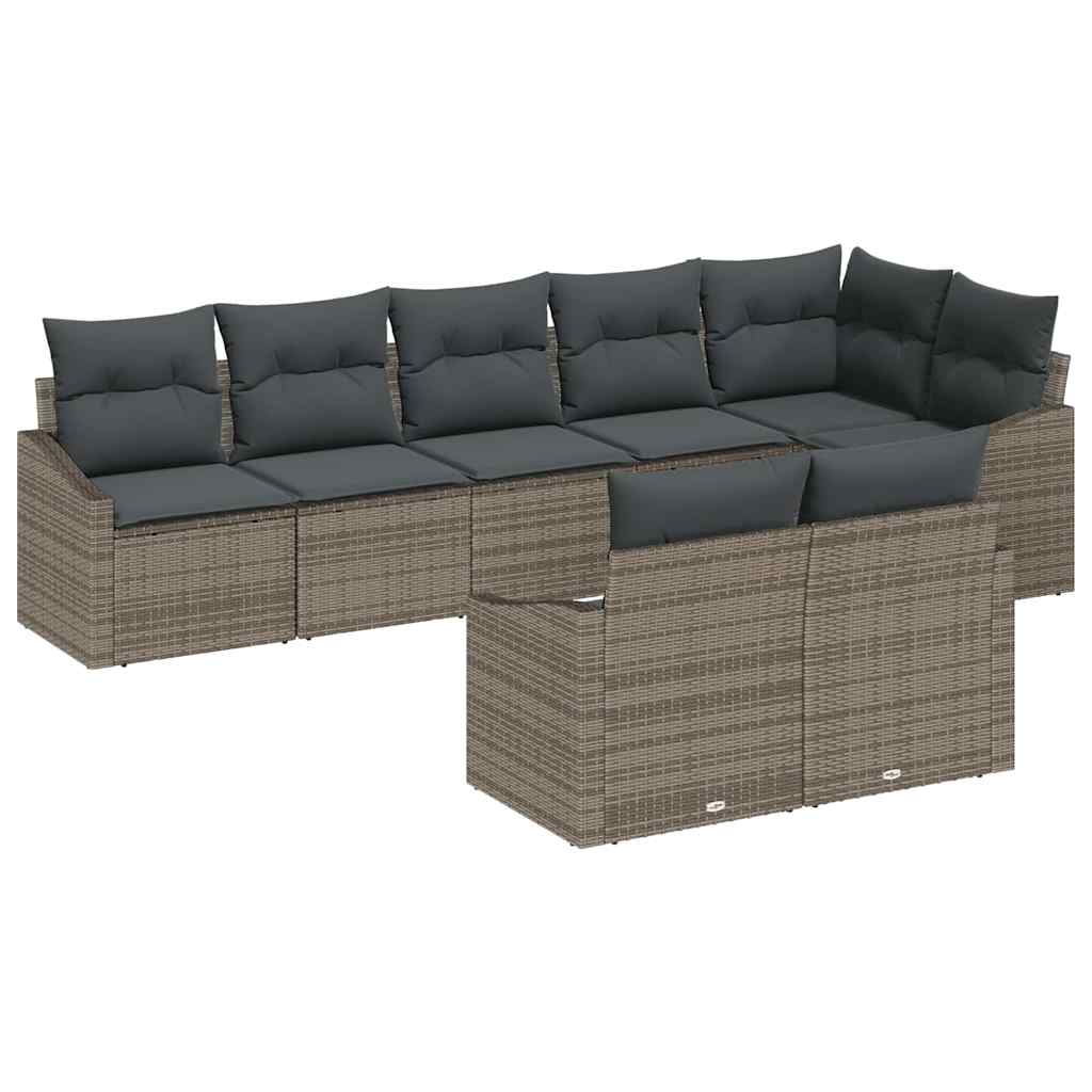 vidaXL Σετ Καναπέ Κήπου με μαξιλάρι 8 pcs Γκρι συνθετικό ρατάν