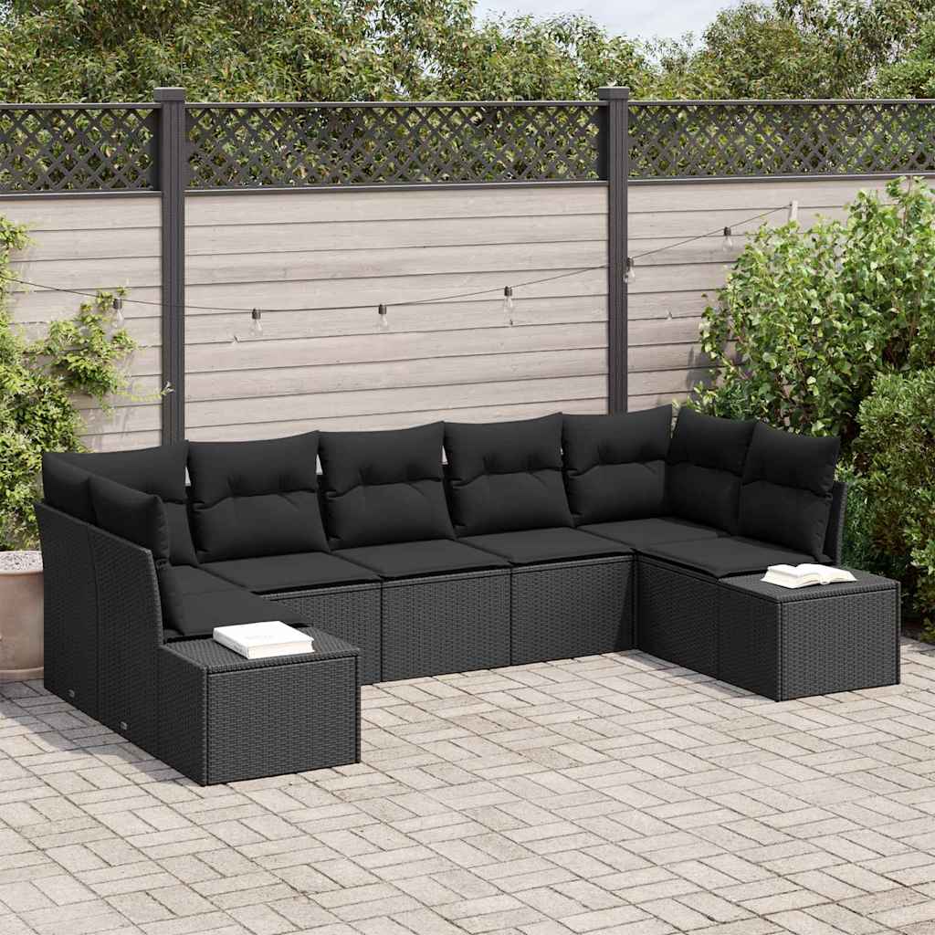 vidaXL Σετ Καναπέ Κήπου 7 pcs Μαύρο 289 x 154 x 85 εκ. Πολυ ράταν