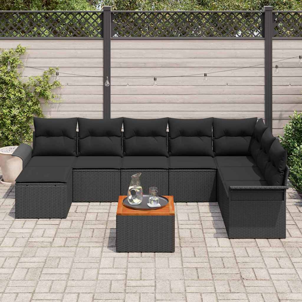 vidaXL Σετ Καναπέ Κήπου με αποθήκευση 9 pcs Μαύρο συνθετικό ρατάν