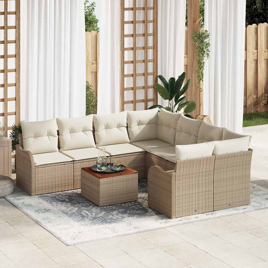 vidaXL Σετ Καναπέ Κήπου 9 pcs Μπεζ και λευκό