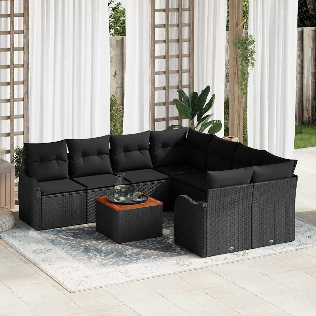 vidaXL Σετ Καναπέ Κήπου 9 pcs Μαύρο