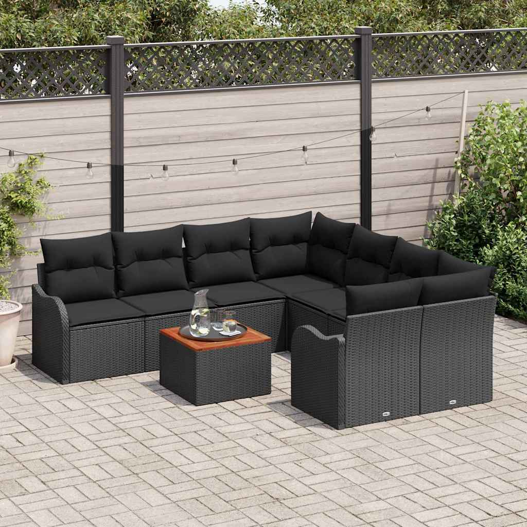 vidaXL Σετ Καναπέ Κήπου 9 pcs Μαύρο