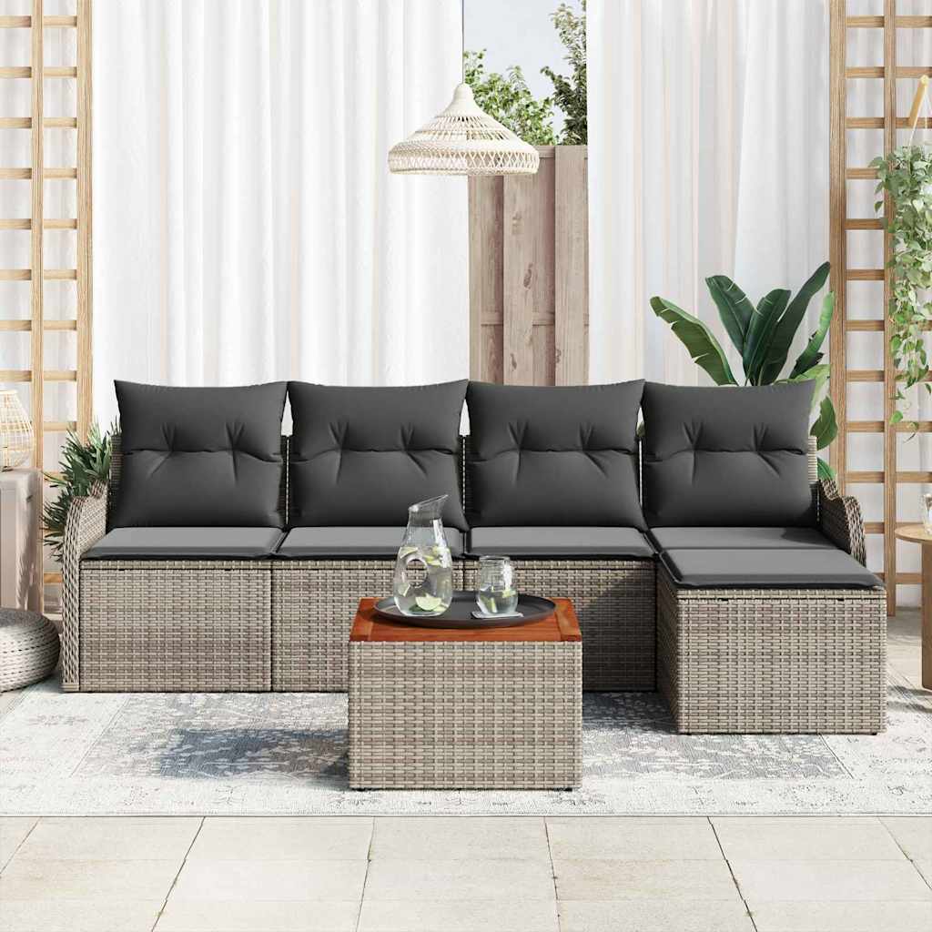 vidaXL Σετ Καναπέ Κήπου 6 pcs Γκρι Μεγάλο Ρατάν, Πολυεστέρας