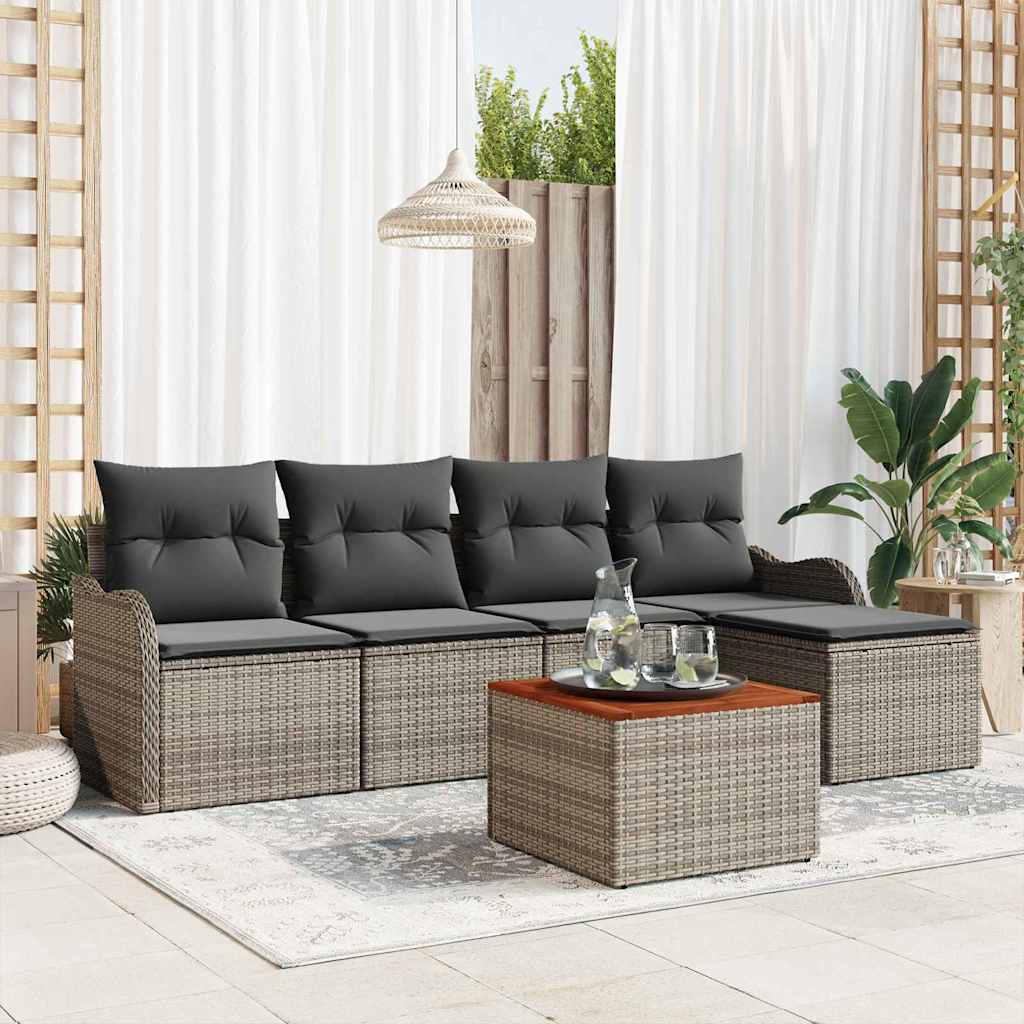 vidaXL Σετ Καναπέ Κήπου 6 pcs Γκρι Μεγάλο Ρατάν, Πολυεστέρας