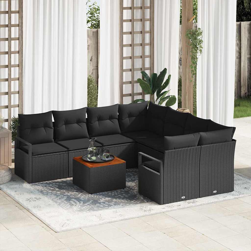 vidaXL Σετ Καναπέ Κήπου 9 pcs Μαύρο