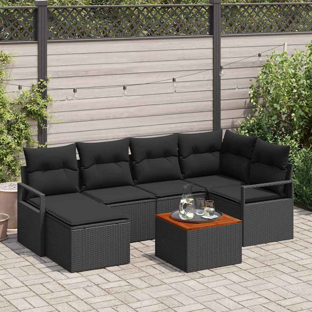 vidaXL Σετ Καναπέ Κήπου 7 pcs Μαύρο Μεγάλο Ρατάν, Ύφασμα, Χάλυβας