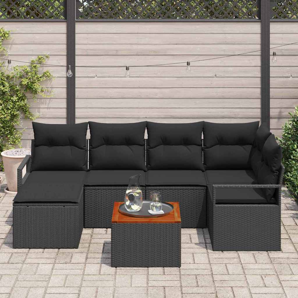 vidaXL Σετ Καναπέ Κήπου 7 pcs Μαύρο Μεγάλο Ρατάν, Ύφασμα, Χάλυβας