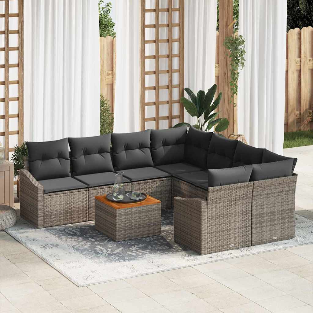 vidaXL Σετ Καναπέ Κήπου 9 pcs Γκρι