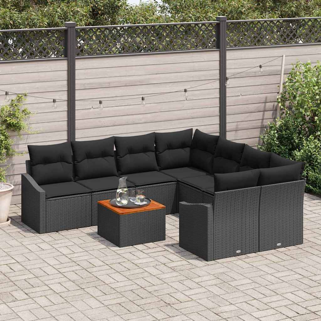 vidaXL Σετ Καναπέ Κήπου 9 pcs Μαύρο