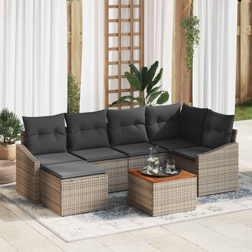 vidaXL Σετ Καναπέ Κήπου 7 pcs Γκρι 55 x 55 x 37 εκ Ρατάν, Ξύλο, Ύφασμα