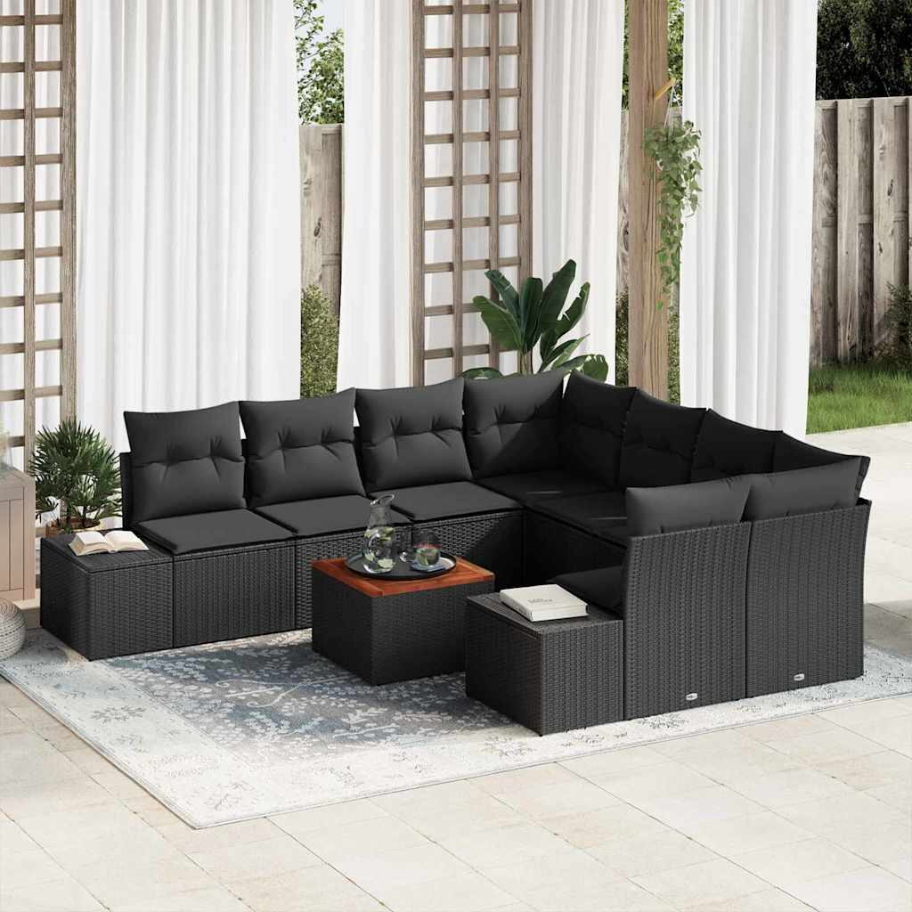 vidaXL Σετ Καναπέ Κήπου 9 pcs Μαύρο