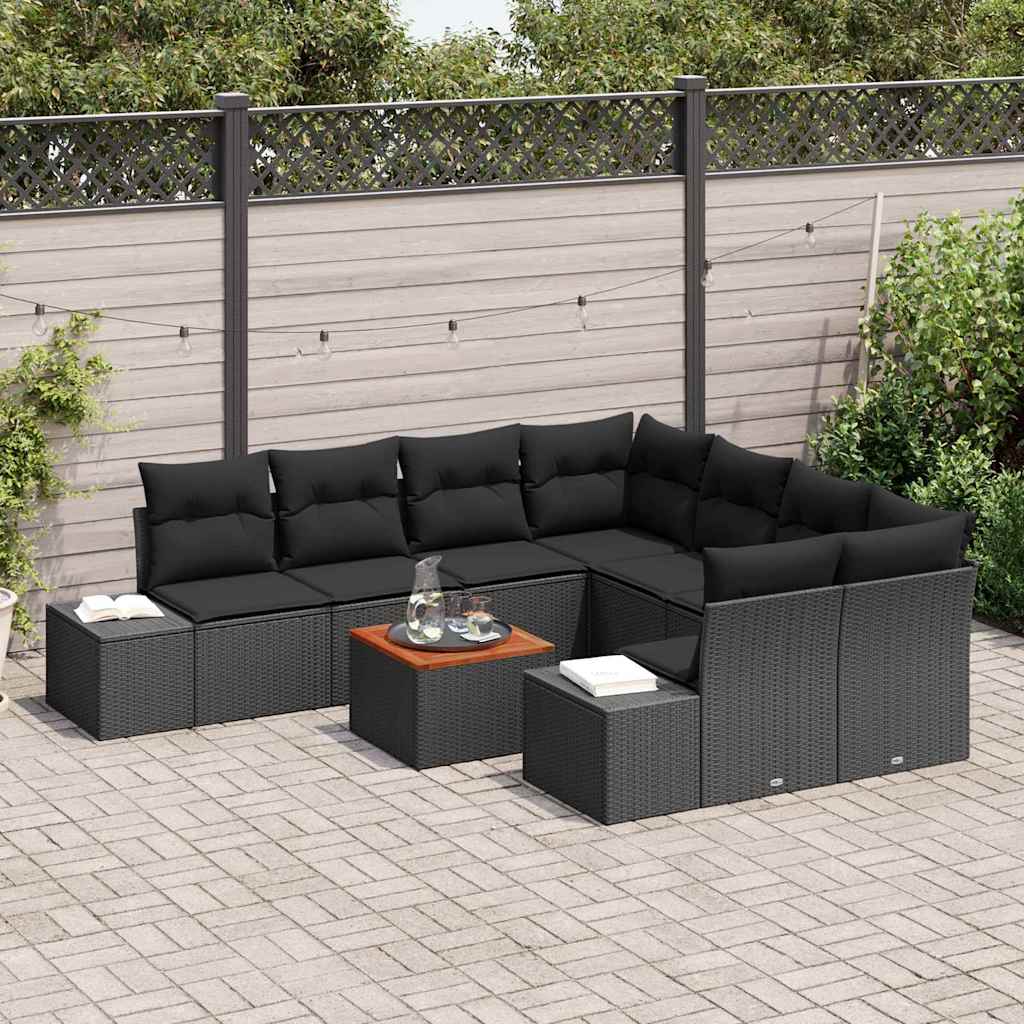 vidaXL Σετ Καναπέ Κήπου 9 pcs Μαύρο