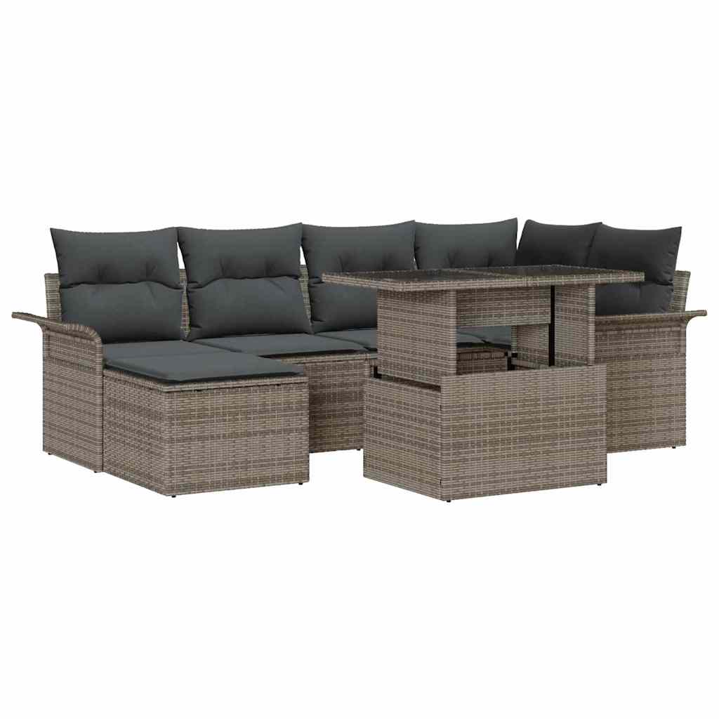 vidaXL Σετ Καναπέ Κήπου με μαξιλάρι 7 pcs Γκρι Πολυ ράταν