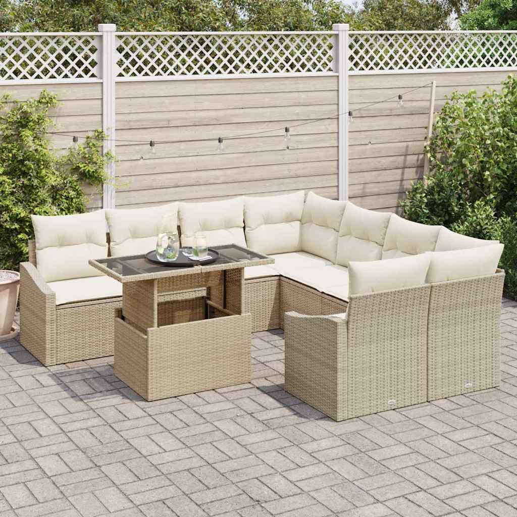 vidaXL Σετ Καναπέ Κήπου με αποθήκευση 9 pcs Μπεζ Πολυ ράταν