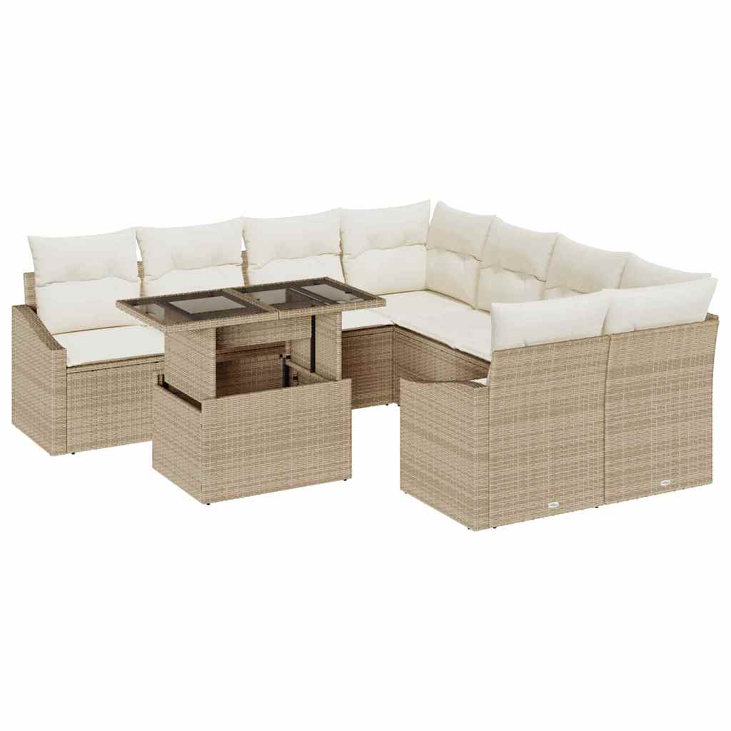 vidaXL Σετ Καναπέ Κήπου με αποθήκευση 9 pcs Μπεζ Πολυ ράταν
