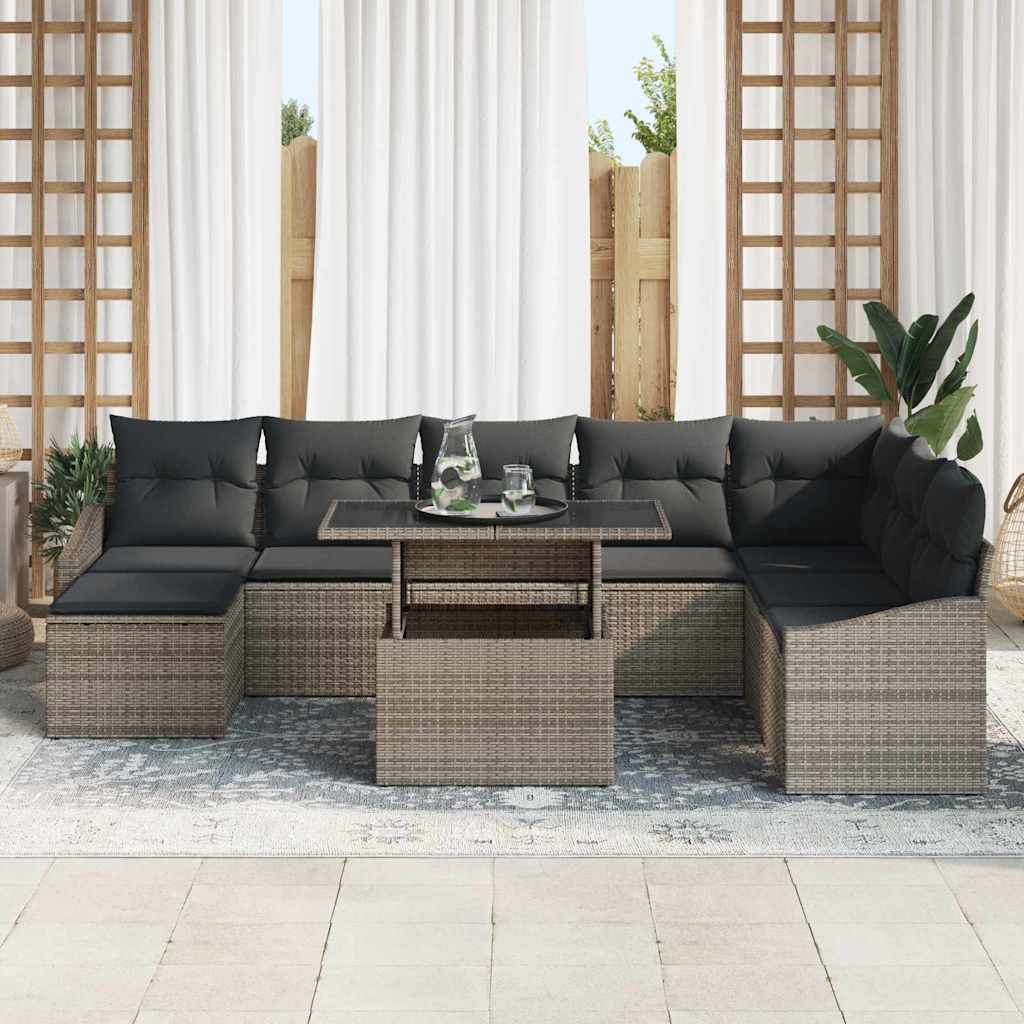 vidaXL Σετ Καναπέ Κήπου 9 pcs Γκρι Πολυέστερ και Κατασκευασμένο Ατσάλι