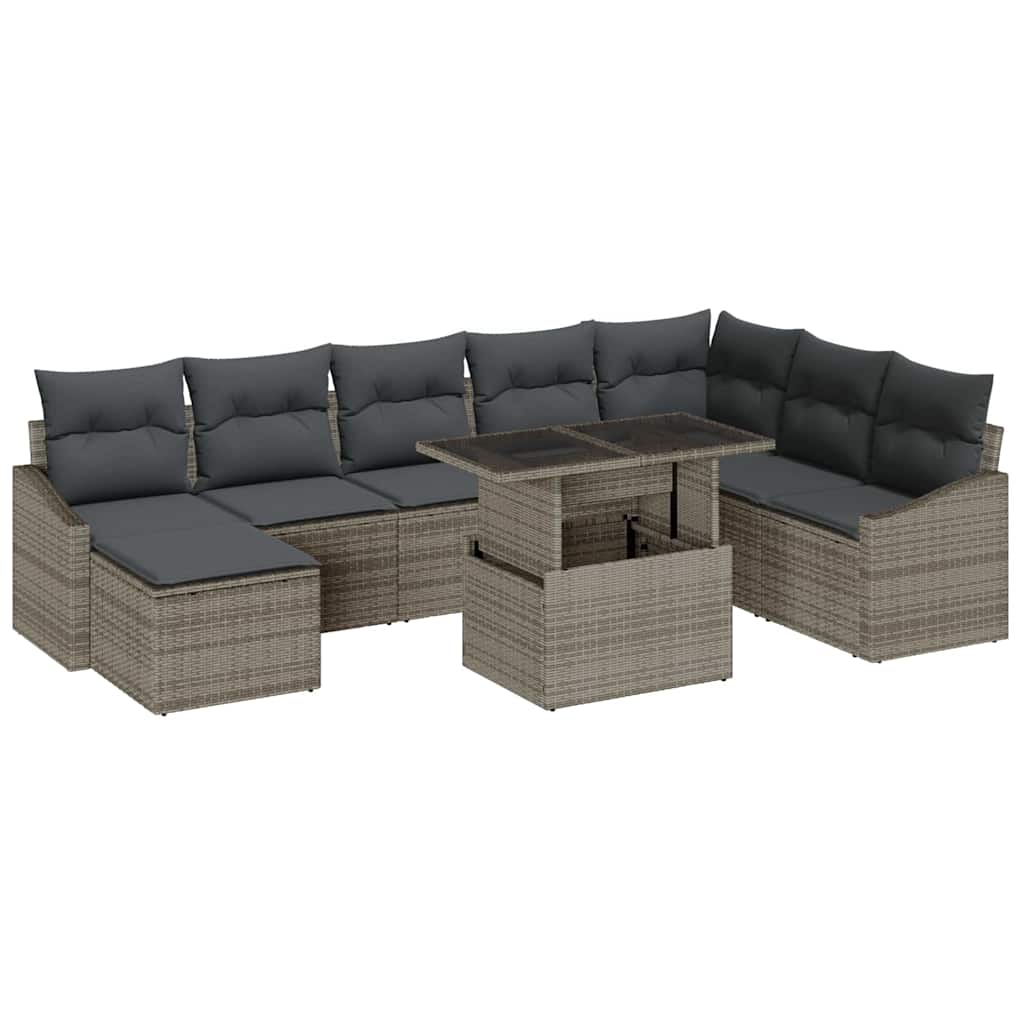 vidaXL Σετ Καναπέ Κήπου 9 pcs Γκρι Πολυέστερ και Κατασκευασμένο Ατσάλι