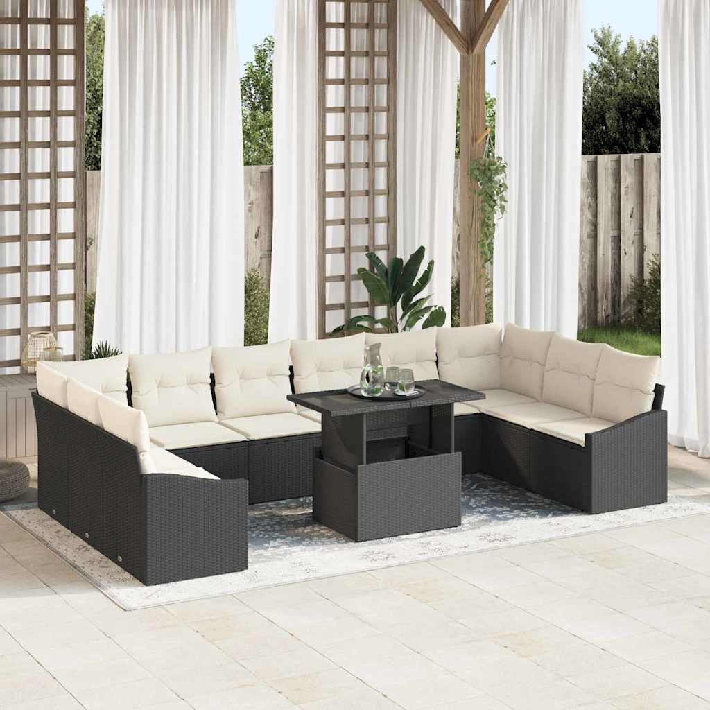 vidaXL Σετ Καναπέ Κήπου 11 pcs Μαύρο και Κρέμα 100 x 55 x 73 εκ