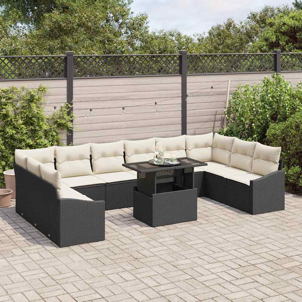 vidaXL Σετ Καναπέ Κήπου 11 pcs Μαύρο και Κρέμα 100 x 55 x 73 εκ