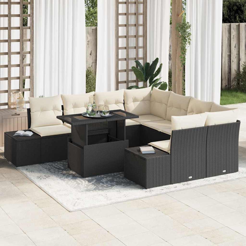 vidaXL Σετ Καναπέ Κήπου 9 pcs Μαύρο και Κρέμα 100 x 55 x 73 εκ