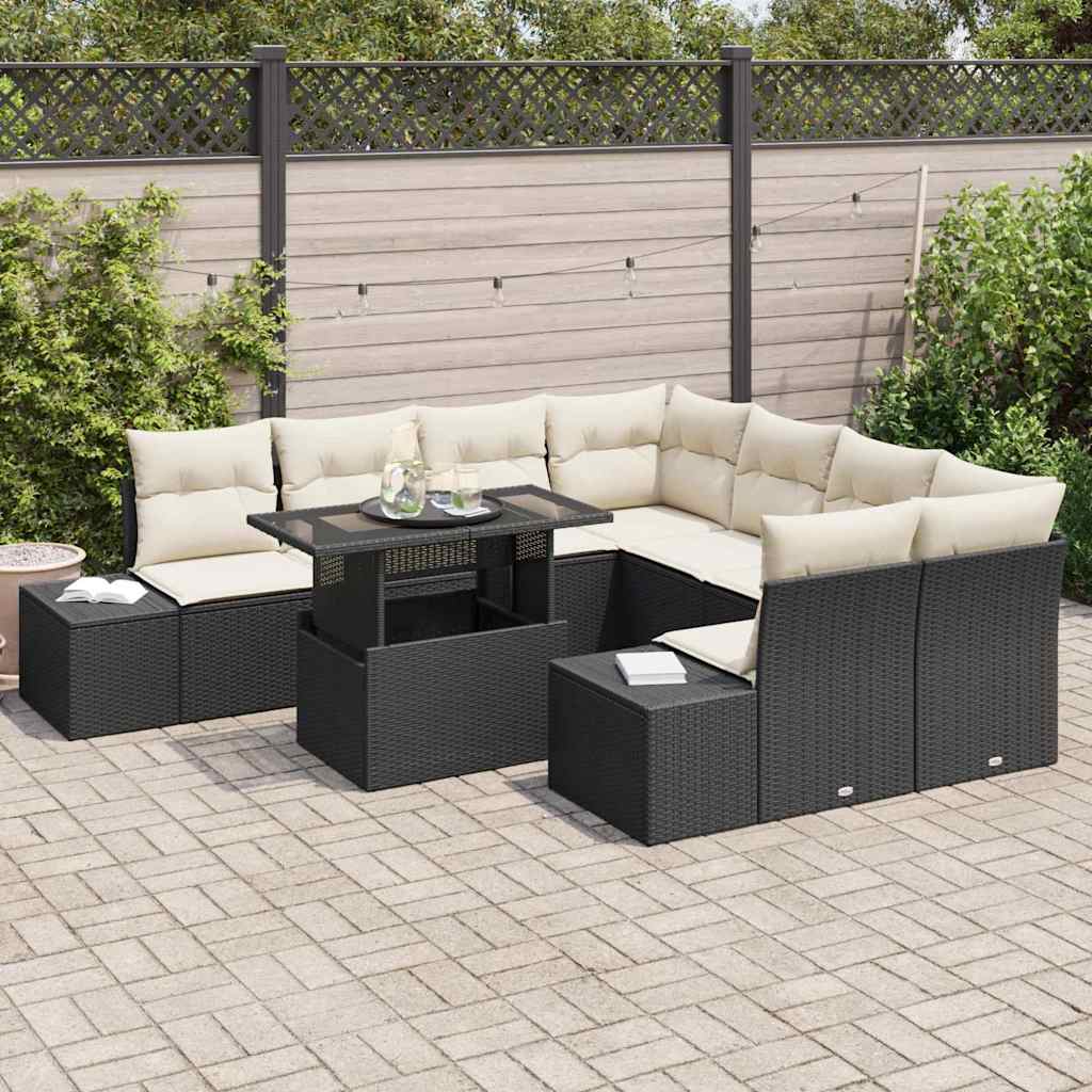 vidaXL Σετ Καναπέ Κήπου 9 pcs Μαύρο και Κρέμα 100 x 55 x 73 εκ